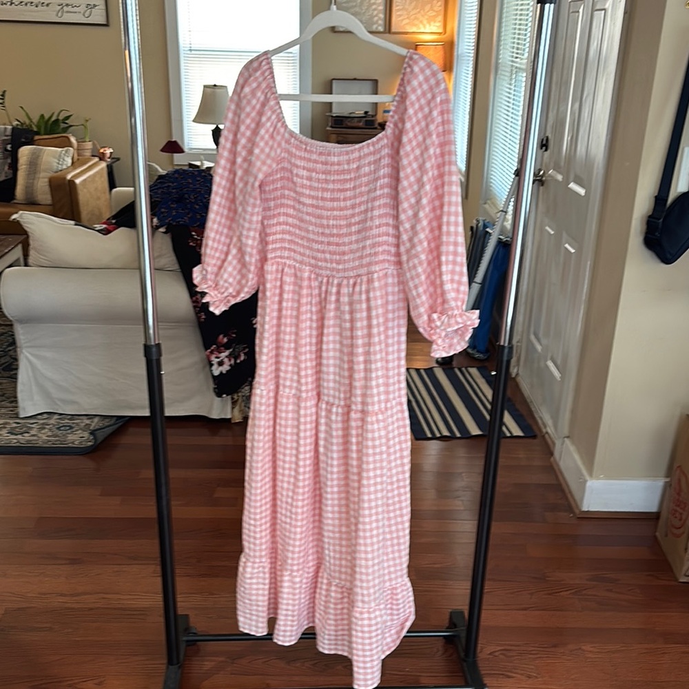 Pink Gingham Maxi Dress